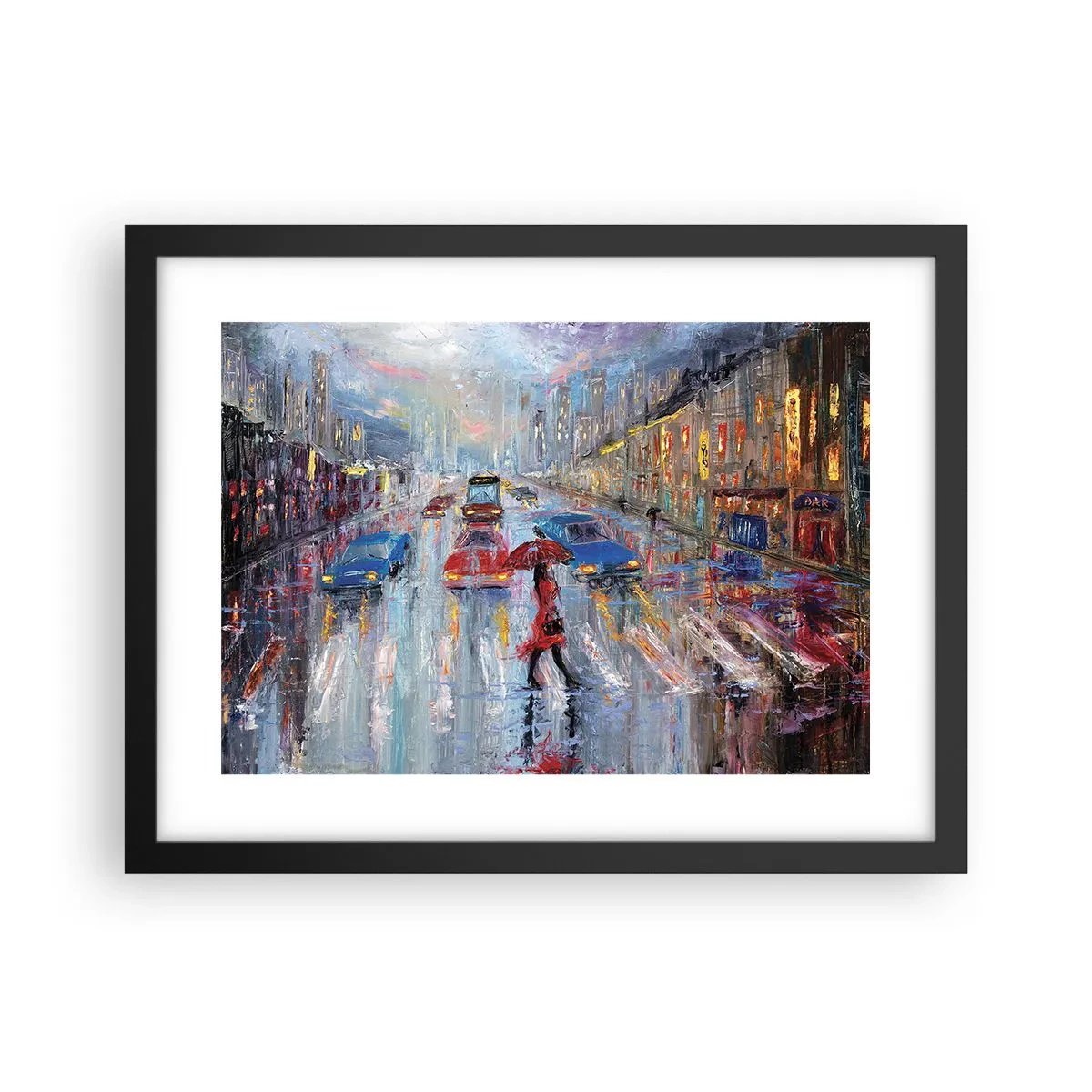 Póster en marco negro - Una tarde de lluvia en la ciudad - 40x30 cm