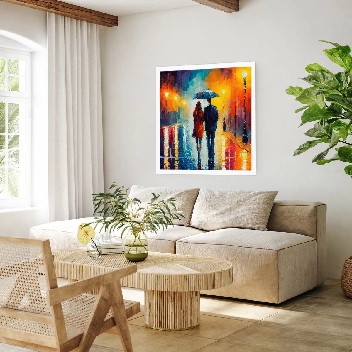 Póster - Juntos en una noche llena de color - 40x40 cm