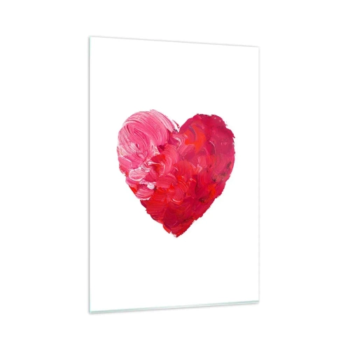 Cuadro sobre vidrio - Impresiones sobre Vidrio - Un corazón rosa y rojo pintado con un pincel. - 80x120cm - All you need is love - Decoración de pared moderna para salón y dormitorio ARTTOR