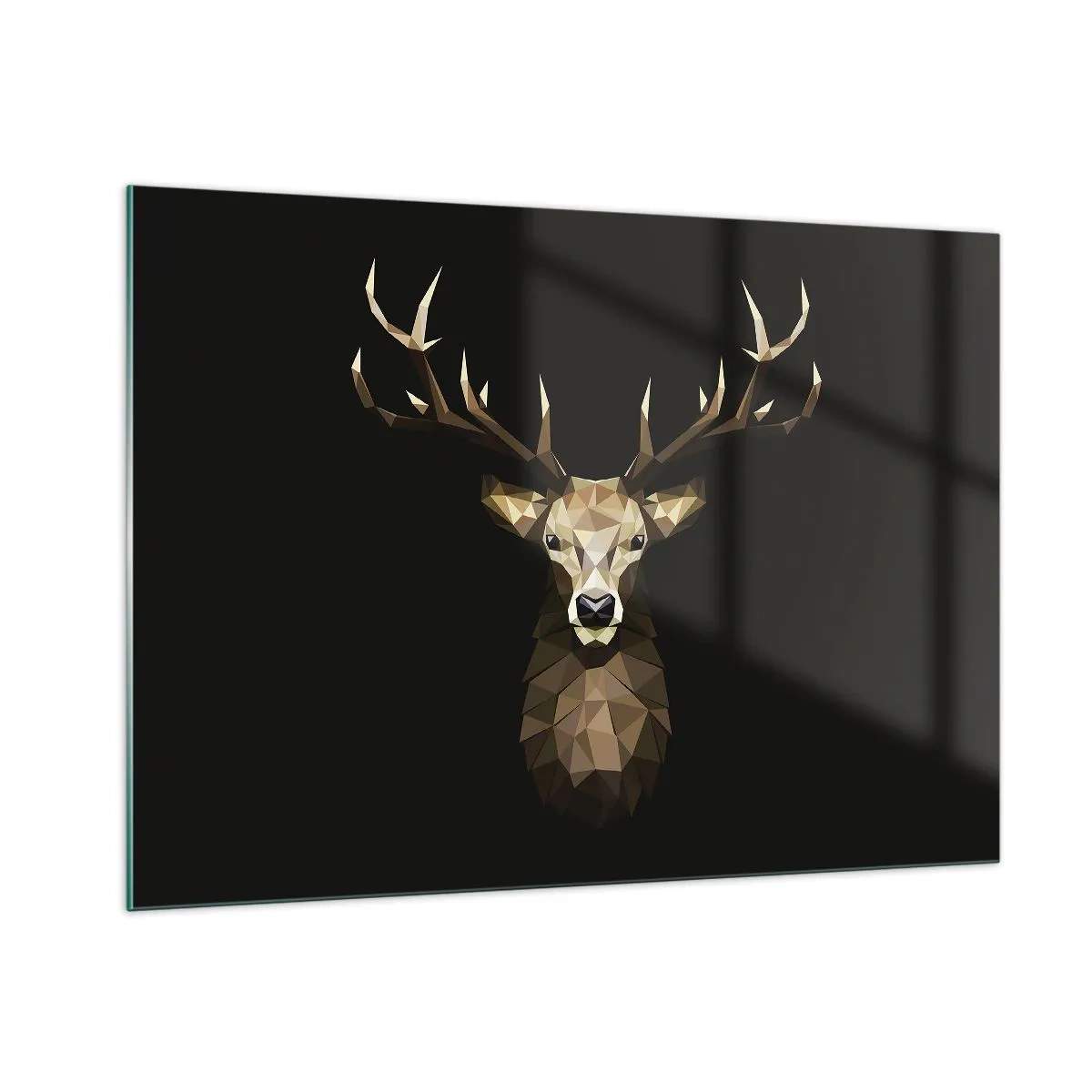 Cuadro sobre vidrio - Impresiones sobre Vidrio - Ciervo geométrico sobre fondo negro - 100x70cm - Ciervo cubista - Decoración de pared moderna para salón y dormitorio ARTTOR