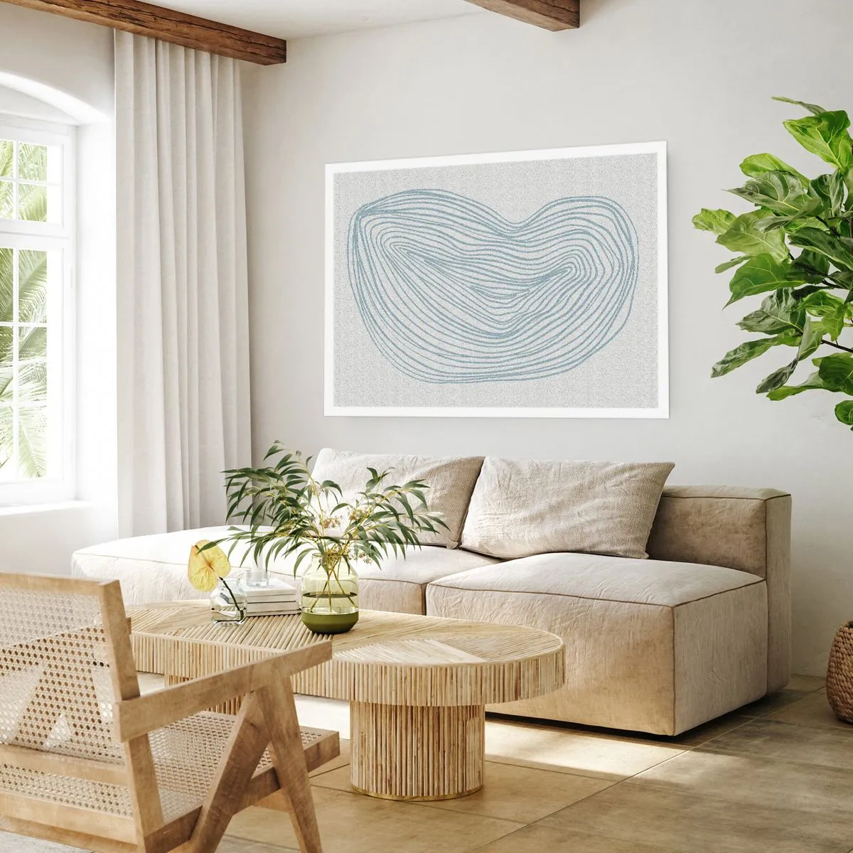 Póster - Motivo de onda abstracto en azul delicado - 100x70cm - Sonrisa de una gota - Decoración de pared moderna para salón y dormitorio ARTTOR