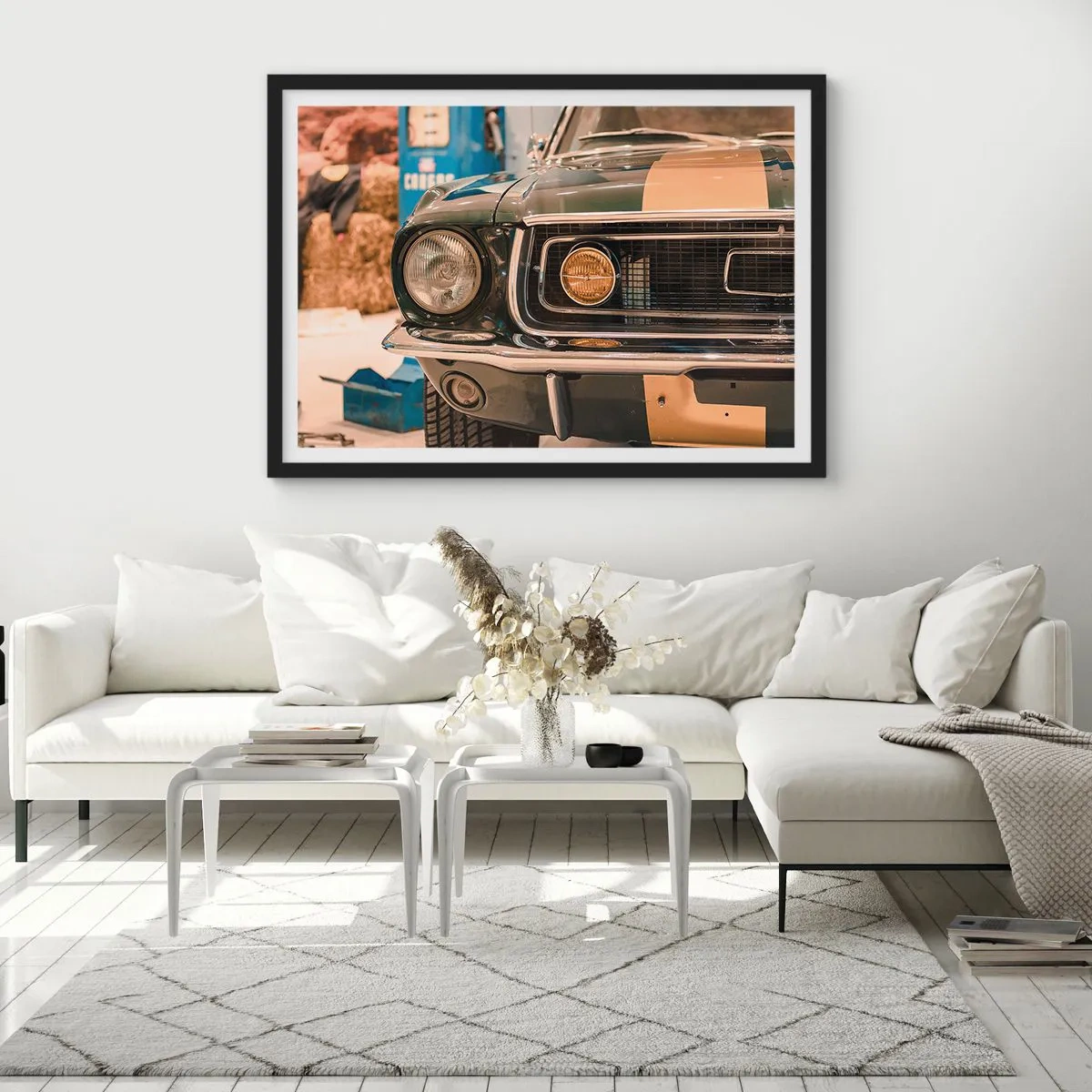 Póster en marco negro - Un coche retro icónico en un entorno clásico. - 100x70cm - Encuentro con una leyenda - Decoración de pared moderna para salón y dormitorio ARTTOR