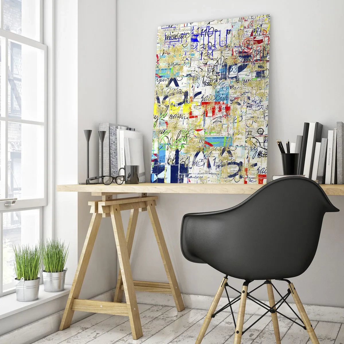 Cuadro sobre vidrio - Impresiones sobre Vidrio - Grafiti abstracto con inscripciones y patrones coloridos. - 70x100cm - Simplemente agradable a la vista - Decoración de pared moderna para salón y dormitorio ARTTOR