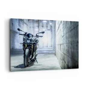 Cuadro sobre lienzo - Impresión de Imagen - Una motocicleta moderna en un interior industrial. - 100x70cm - Antes de que el motor ruja - Decoración de pared moderna para salón y dormitorio ARTTOR