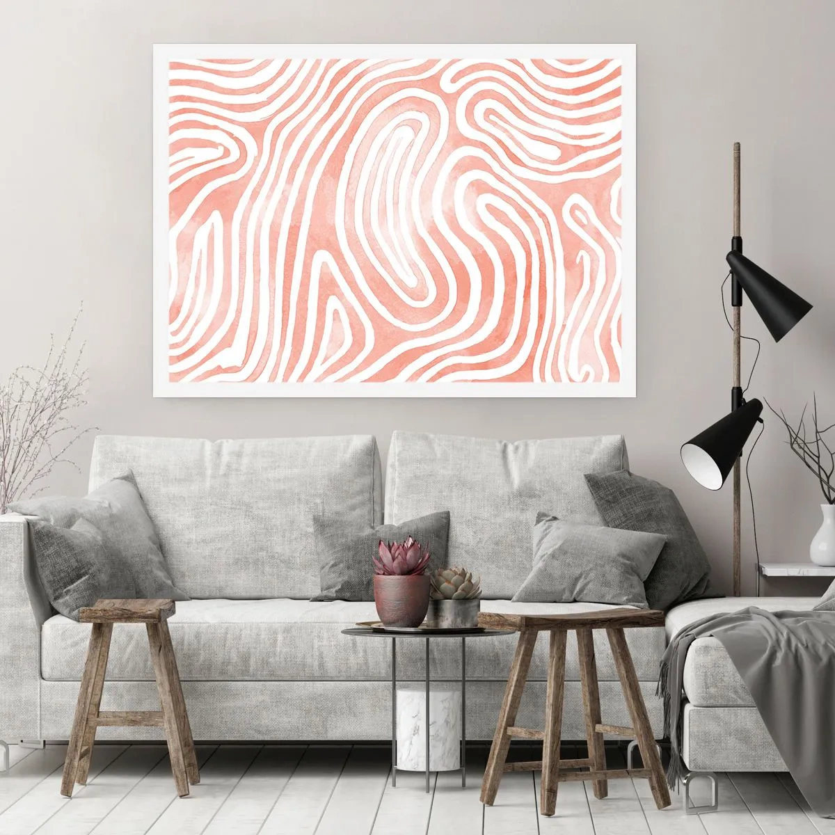 Póster - Patrón abstracto en tonos rosa y blanco. - 100x70cm - En un laberinto de coral - Decoración de pared moderna para salón y dormitorio ARTTOR