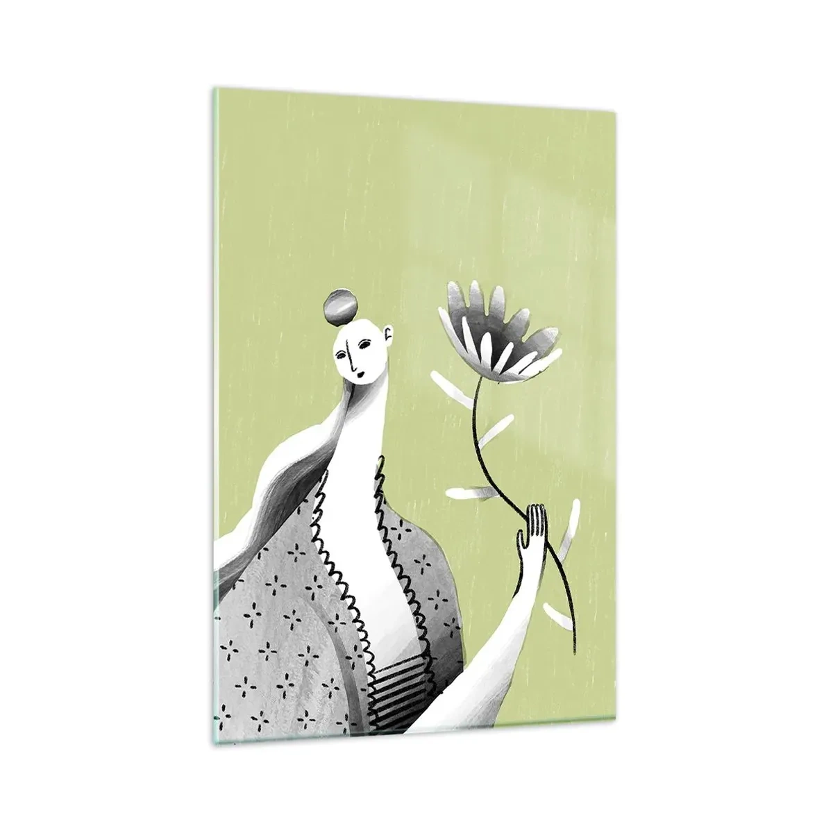 Cuadro sobre vidrio - Impresiones sobre Vidrio - Retrato modernista - sosteniendo una flor - 80x120 cm