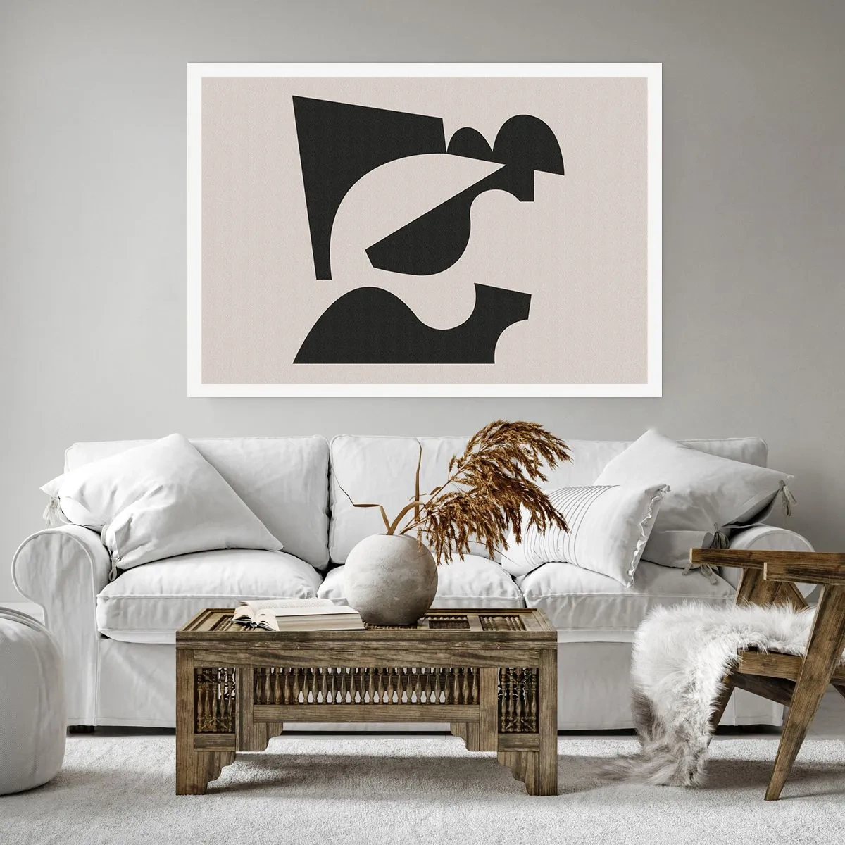 Póster - Composición geométrica abstracta en blanco y negro - 100x70cm - Para automontaje - Decoración de pared moderna para salón y dormitorio ARTTOR