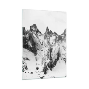 Cuadro sobre vidrio - Impresiones sobre Vidrio - Picos de montañas nevados en blanco y negro - 50x70cm - Cresta amenazante - Decoración de pared moderna para salón y dormitorio ARTTOR