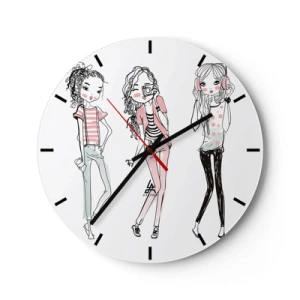 Reloj de pared - Reloj de vidrio - Tres chicas con estilo moderno - 30x30cm - Es día de chicas - Decoración de pared moderna para salón, cocina y dormitorio ARTTOR