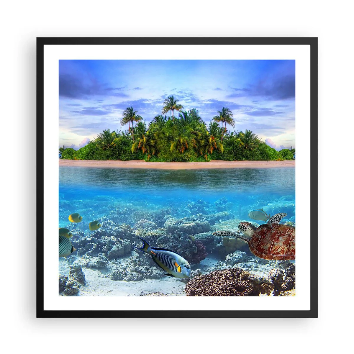 Póster en marco negro - Una isla paradisíaca te invita - 60x60 cm