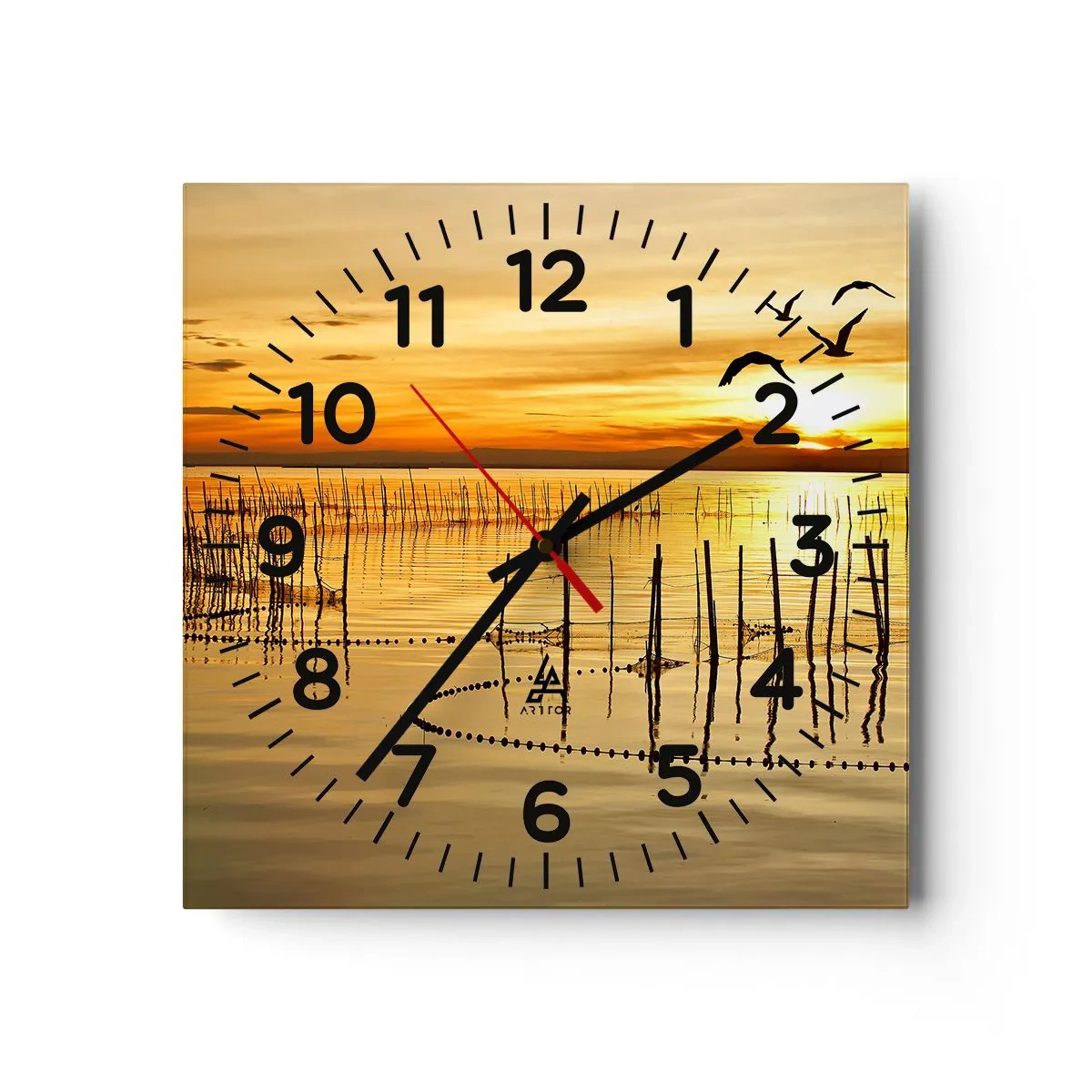 Reloj de pared - Reloj de vidrio - Horizonte naranja - 30x30 cm