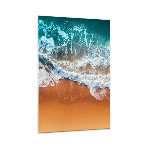 Cuadro sobre vidrio - Impresiones sobre Vidrio - Vista aérea de las olas del océano rompiendo en la orilla - 80x120cm - Siempre a la par - Decoración de pared moderna para salón y dormitorio ARTTOR