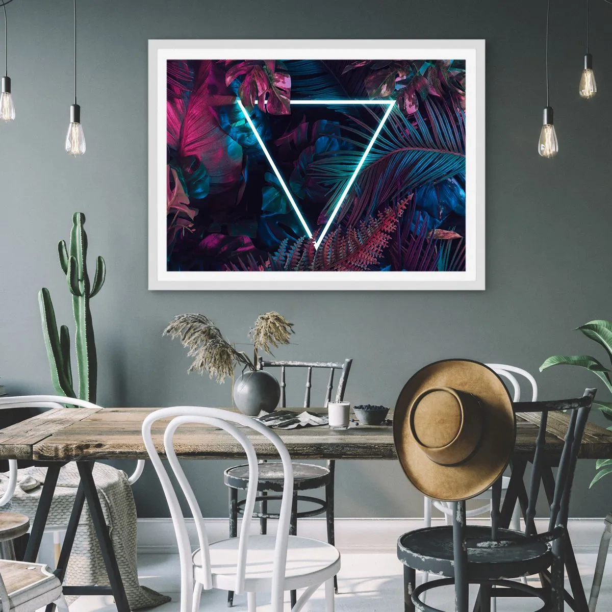 Póster en marco blanco - Jardín fluorescente - 70x50 cm