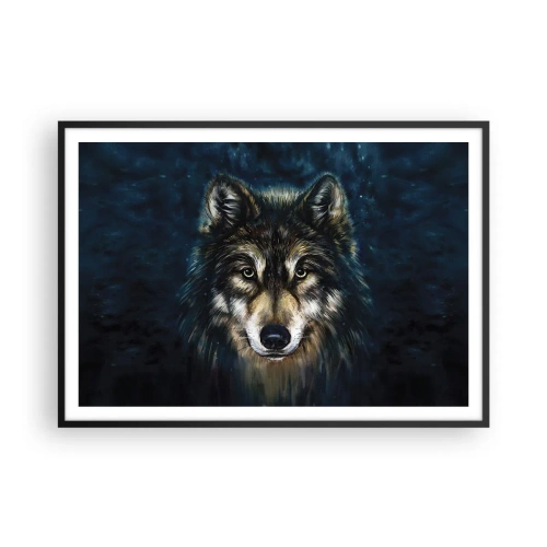 Póster en marco negro - Retrato de un lobo sobre un fondo azul oscuro - 100x70cm - ¿Alfa? Y omega - Decoración de pared moderna para salón y dormitorio ARTTOR