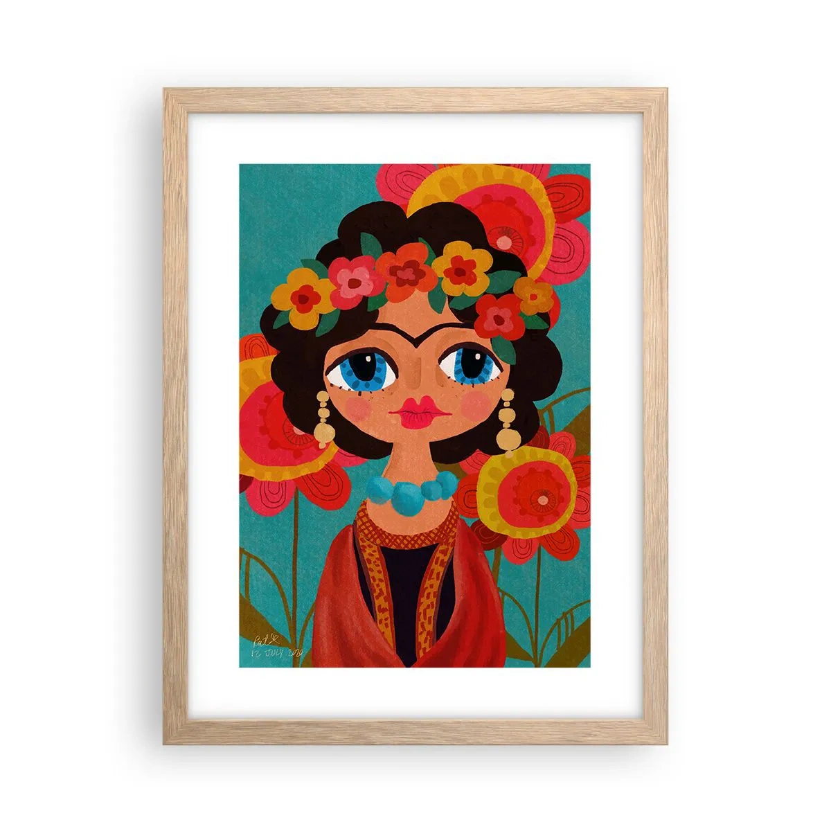 Póster en marco roble claro - La doncella amapola - 30x40 cm