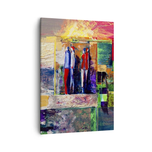 Cuadro sobre lienzo - Impresión de Imagen - Composición abstracta con figuras y patrones geométricos. - 50x70cm - Relaciones y emociones - Decoración de pared moderna para salón y dormitorio ARTTOR