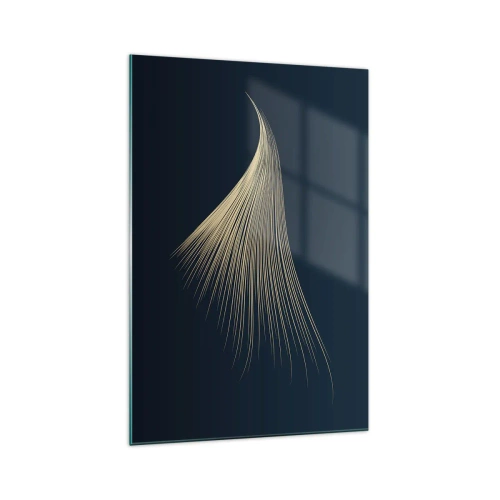 Cuadro sobre vidrio - Impresiones sobre Vidrio - Una delicada línea similar a una pluma sobre un fondo azul marino. - 70x100cm - Como el cabello de un ángel - Decoración de pared moderna para salón y dormitorio ARTTOR