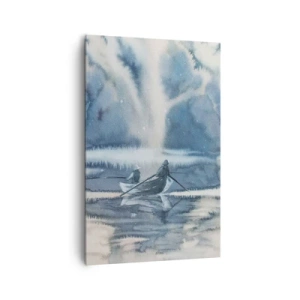 Cuadro sobre lienzo - Impresión de Imagen - Paisaje de acuarela con barcos en un lago rodeado de un bosque brumoso. - 80x120cm - Pescadores en su paraíso - Decoración de pared moderna para salón y dormitorio ARTTOR