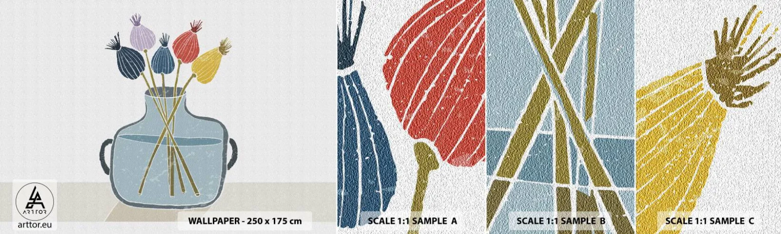 Muestra de fotomural autoadhesivo Deluxe Sticker - Como una semilla de amapola - flores, Florero, Minimalismo - 100x30 cm