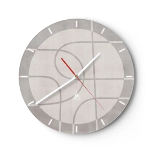 Reloj de pared - Reloj de vidrio - Gráficos con círculos y líneas rectas en tonos de gris. - 30x30cm - Circular y rectilíneo - Decoración de pared moderna para salón, cocina y dormitorio ARTTOR