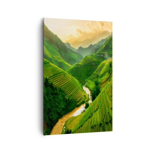 Cuadro sobre lienzo - Impresión de Imagen - Pintorescas terrazas de arroz en un valle verde iluminado por el sol poniente - 80x120cm - Valle vietnamita - Decoración de pared moderna para salón y dormitorio ARTTOR
