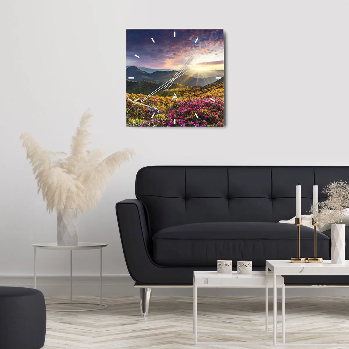 Reloj de pared - Reloj de vidrio - La frescura de una mañana de montaña - 40x40 cm