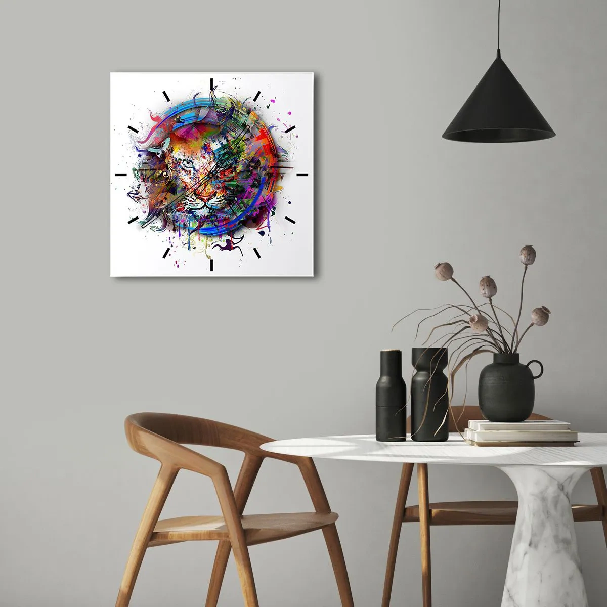 Reloj de pared - Reloj de vidrio - Al acecho tras la cortina arco iris - 30x30 cm