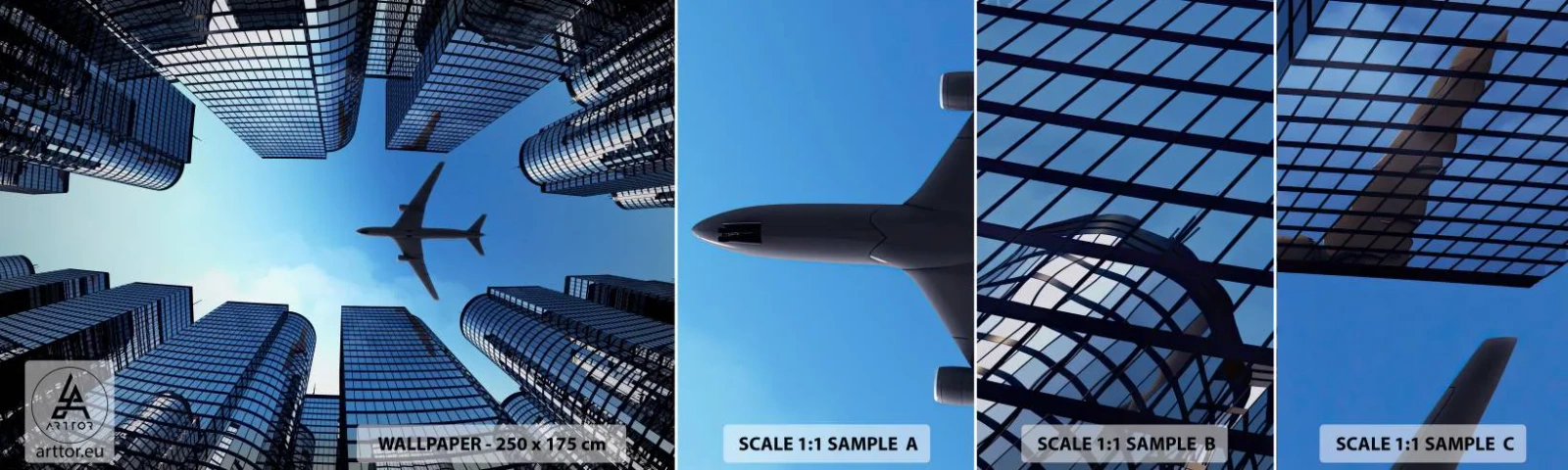 Muestra de fotomural autoadhesivo Deluxe Sticker - La vista desde el abismo de cristal - Arquitectura, Avión, Ciudad - 100x30 cm