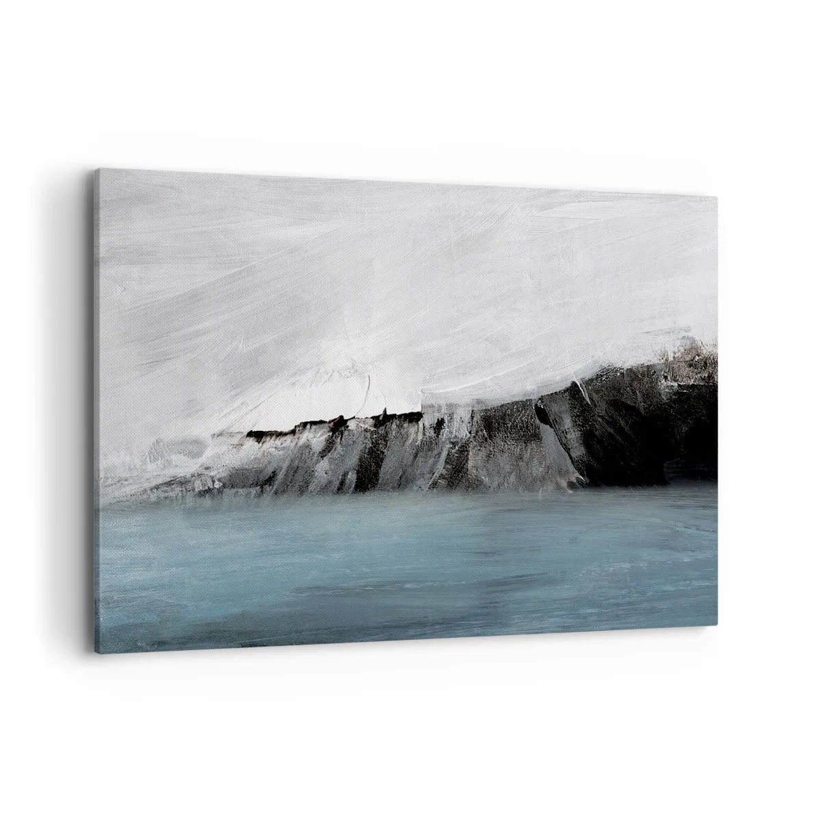 Cuadro sobre lienzo - Impresión de Imagen - Paisaje abstracto con agua y una orilla rocosa - 100x70cm - Agua - tierra: un choque de elementos - Decoración de pared moderna para salón y dormitorio ARTTOR