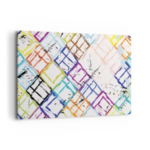 Cuadro sobre lienzo - Impresión de Imagen - Abstracción colorida con formas geométricas sobre un fondo blanco. - 100x70cm - Habitáculos en alquiler - Decoración de pared moderna para salón y dormitorio ARTTOR