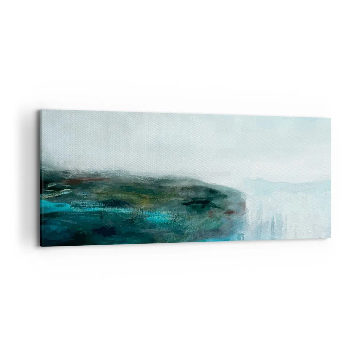Cuadro sobre lienzo - Impresión de Imagen - Paisaje abstracto en tonos turquesa y gris. - 120x50cm - Abstracción marina - Decoración de pared moderna para salón y dormitorio ARTTOR