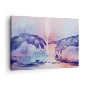 Cuadro sobre lienzo - Impresión de Imagen - Manos simbólicas en colores abstractos, haciendo referencia al tema de la creación. - 70x50cm - Chispa divina de vida - Decoración de pared moderna para salón y dormitorio ARTTOR