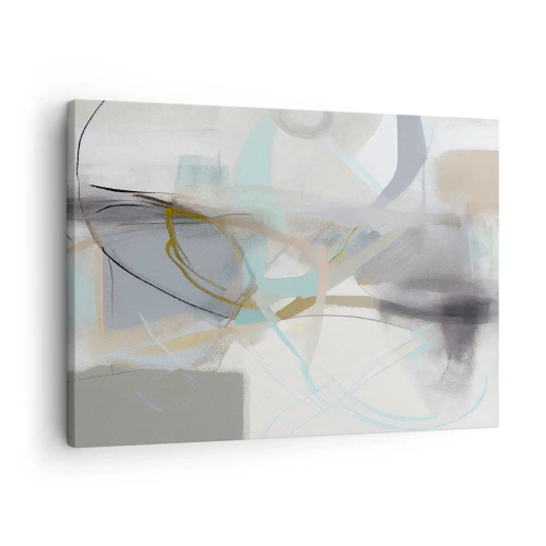 Cuadro sobre lienzo - Impresión de Imagen - Abstracción pastel con líneas delicadas. - 70x50cm - Abstracción brumosa - Decoración de pared moderna para salón y dormitorio ARTTOR