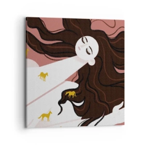 Cuadro sobre lienzo - Impresión de Imagen - Sueño de caballos dorados - 70x70 cm