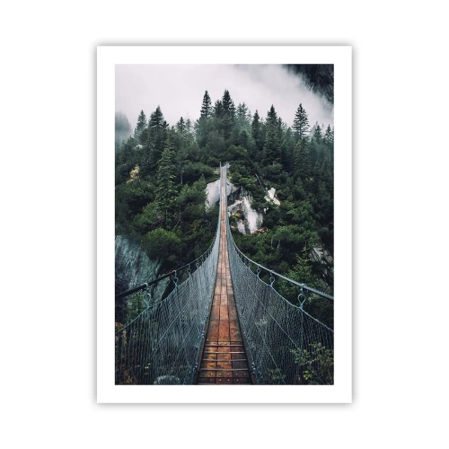 Póster - Un puente colgante a través de un bosque denso y brumoso. - 50x70cm - Solo para águilas - Decoración de pared moderna para salón y dormitorio ARTTOR