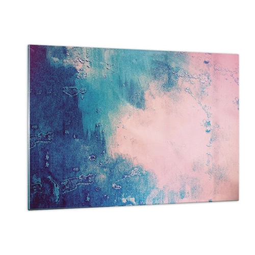 Cuadro sobre vidrio - Impresiones sobre Vidrio - Una combinación abstracta de azul y rosa empolvado con textura. - 120x80cm - Abrazo azul - Decoración de pared moderna para salón y dormitorio ARTTOR