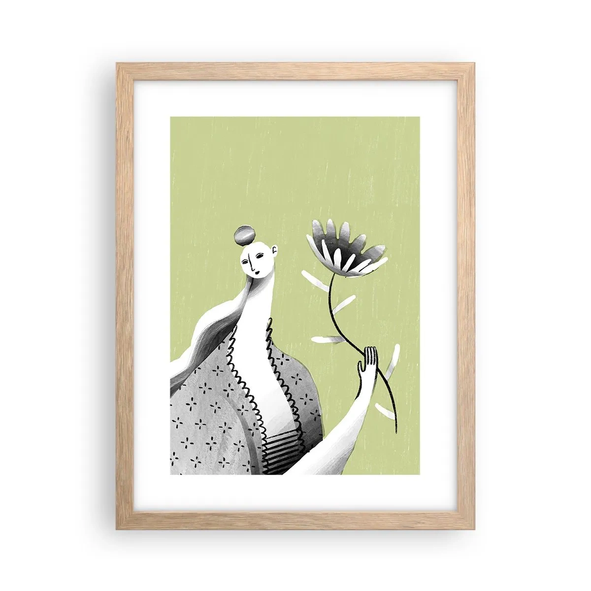 Póster en marco roble claro - Retrato modernista - sosteniendo una flor - 30x40 cm