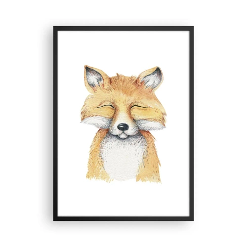 Póster en marco negro - Un dibujo encantador de un zorro sonriente en colores suaves. - 50x70cm - Humor de zorro - Decoración de pared moderna para salón y dormitorio ARTTOR