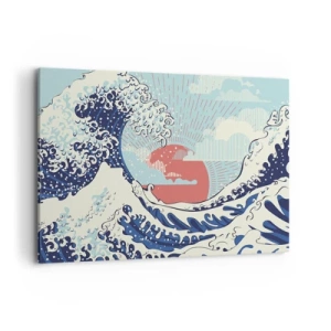 Cuadro sobre lienzo - Impresión de Imagen - Olas del océano y una puesta de sol al estilo japonés - 120x80cm - De inspiración japonesa - Decoración de pared moderna para salón y dormitorio ARTTOR
