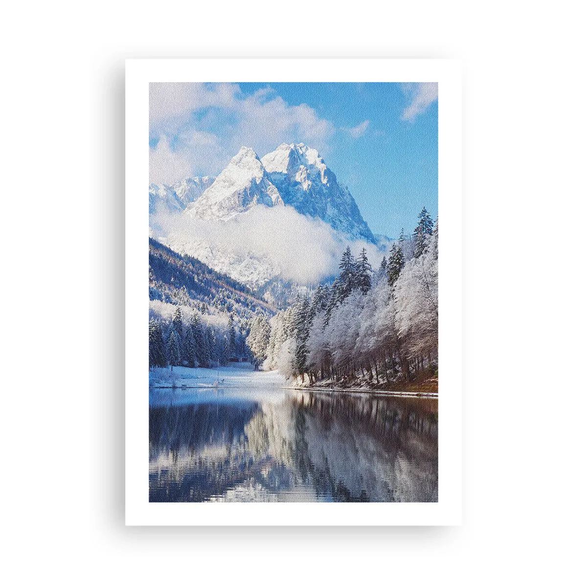 Póster - Montañas nevadas reflejadas en un lago en invierno - 50x70cm - Guardia de nieve - Decoración de pared moderna para salón y dormitorio ARTTOR
