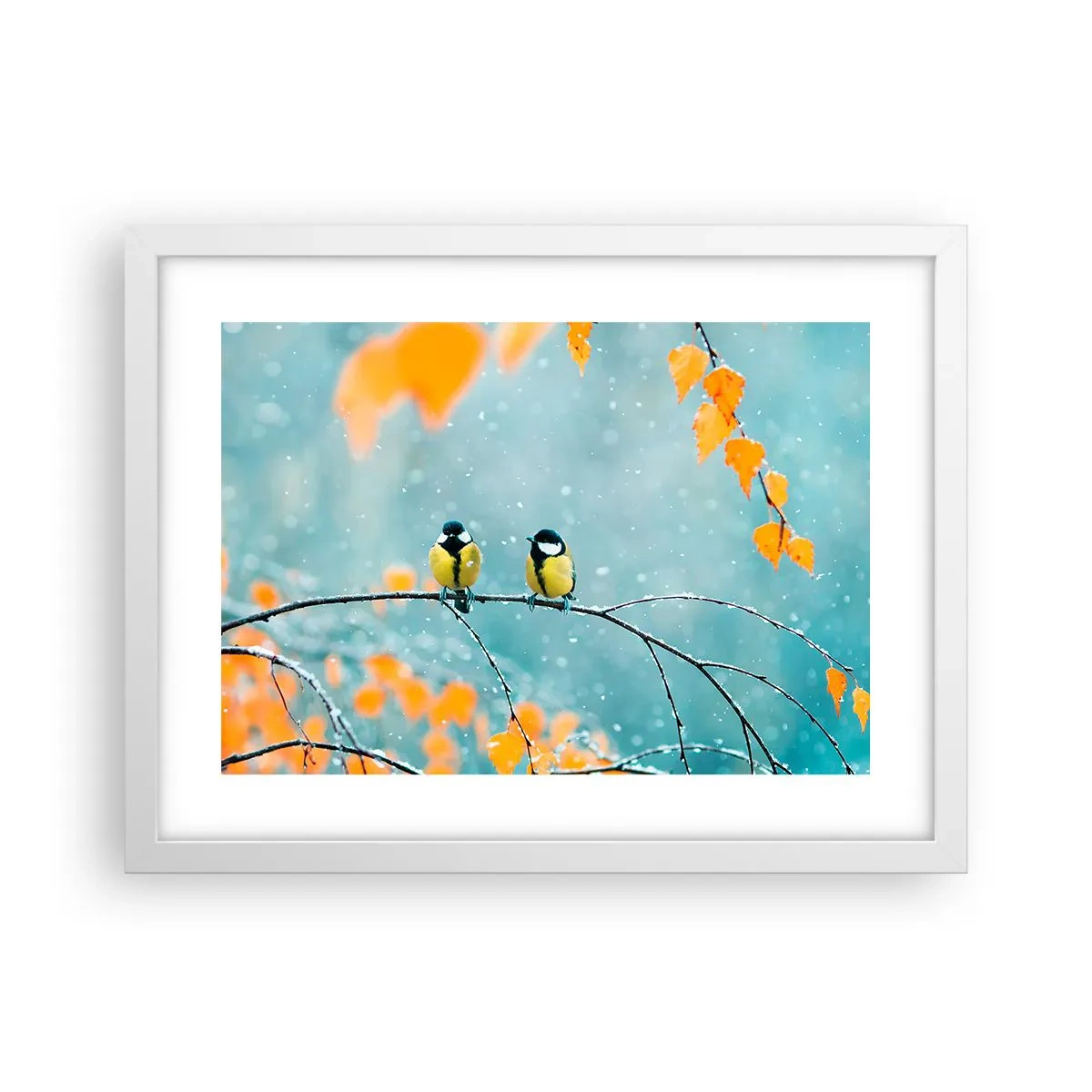 Póster en marco blanco - Cotilleo de pájaros - 40x30 cm