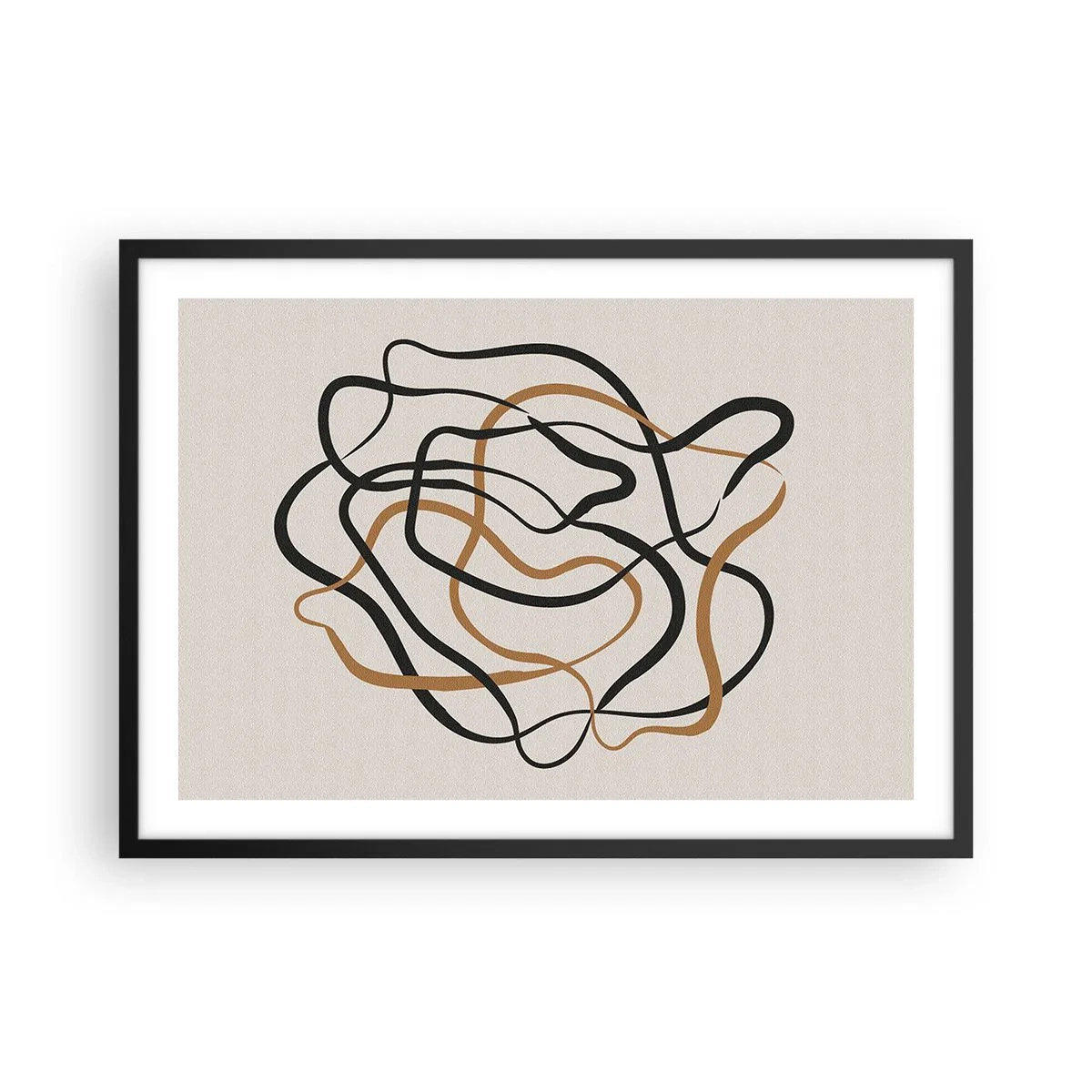 Póster en marco negro - Líneas enredadas en negro y dorado sobre un fondo claro. - 70x50cm - Todo ha salido mal - Decoración de pared moderna para salón y dormitorio ARTTOR