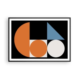 Póster en marco negro - Patrón geométrico con formas coloridas sobre un fondo negro. - 100x70cm - Diseño con figuras - Decoración de pared moderna para salón y dormitorio ARTTOR