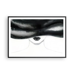 Póster en marco negro - Un retrato sutil de una mujer con el rostro cubierto en un estilo monocromático. - 100x70cm - Un misterio sensual - Decoración de pared moderna para salón y dormitorio ARTTOR