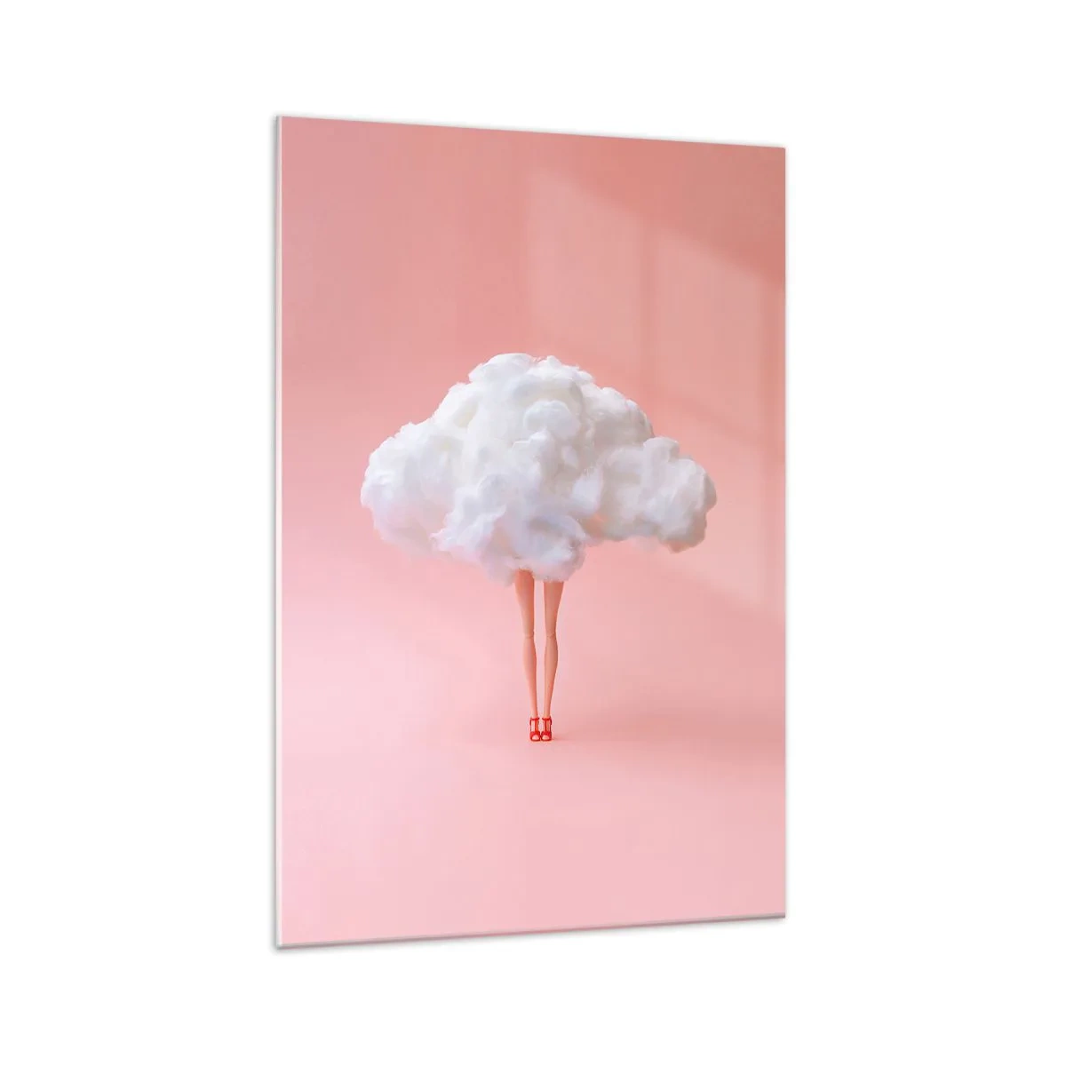 Cuadro sobre vidrio - Impresiones sobre Vidrio - Piernas en una nube sobre un fondo rosa - 70x100cm - Dulce promesa - Decoración de pared moderna para salón y dormitorio ARTTOR