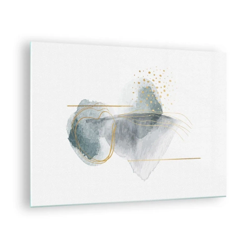 Cuadro sobre vidrio - Impresiones sobre Vidrio - Una composición abstracta de gris con acentos dorados. - 70x50cm - Sobre la relación entre el gris y el oro - Decoración de pared moderna para salón y dormitorio ARTTOR