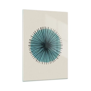 Cuadro sobre vidrio - Impresiones sobre Vidrio - Patrón geométrico en tonos turquesa y negro. - 50x70cm - Radiante en azul - Decoración de pared moderna para salón y dormitorio ARTTOR