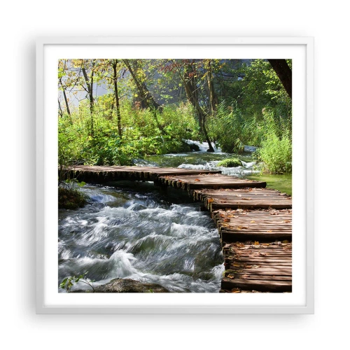 Póster en marco blanco - Sobre una cascada de espuma - 60x60 cm