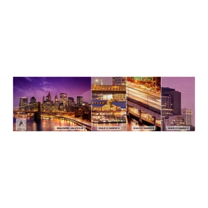 Muestra de fotomural Premium Canvas - Manhattan púrpura y dorado - Ciudad, Nueva York, Arquitectura - 100x30 cm