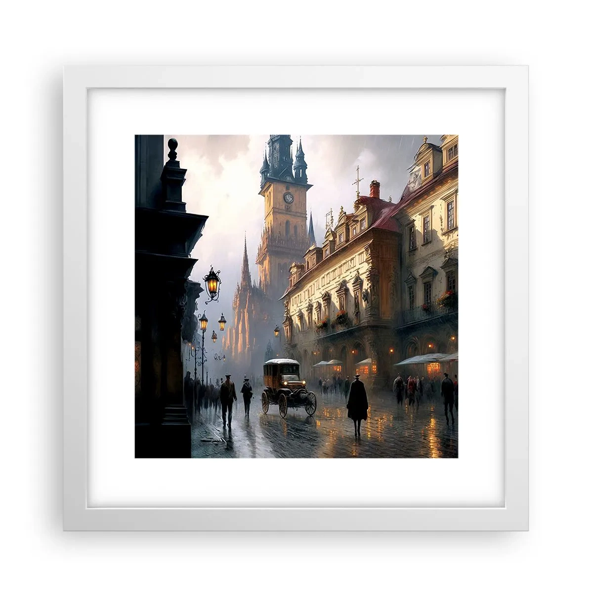 Póster en marco blanco - La magia de una noche de Praga - 30x30 cm